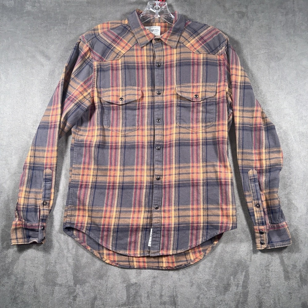 Lucky Brand Pearl Snap Flannel Shirt Mens Small Saturday Stretch Pockets